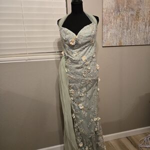 Elegant Green Floral Gown